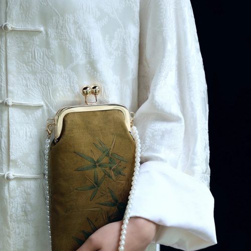 Chinoiserie LuxuryBambooLeavesSilkFrameClutchBag7