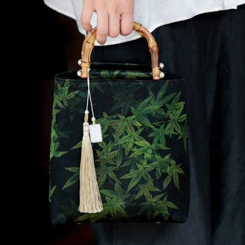 Chinoiserie MapleLeafPrintedSilkHandbag5