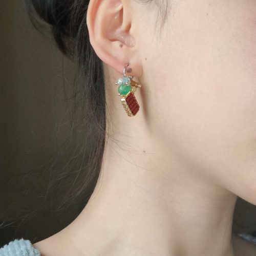 Chinoiserie MiniAbacusNaturalJadeSandalwoodBeadedEarrings3