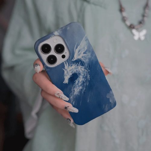 Chinoiserie MistDragonPrintedBluePhoneCase1