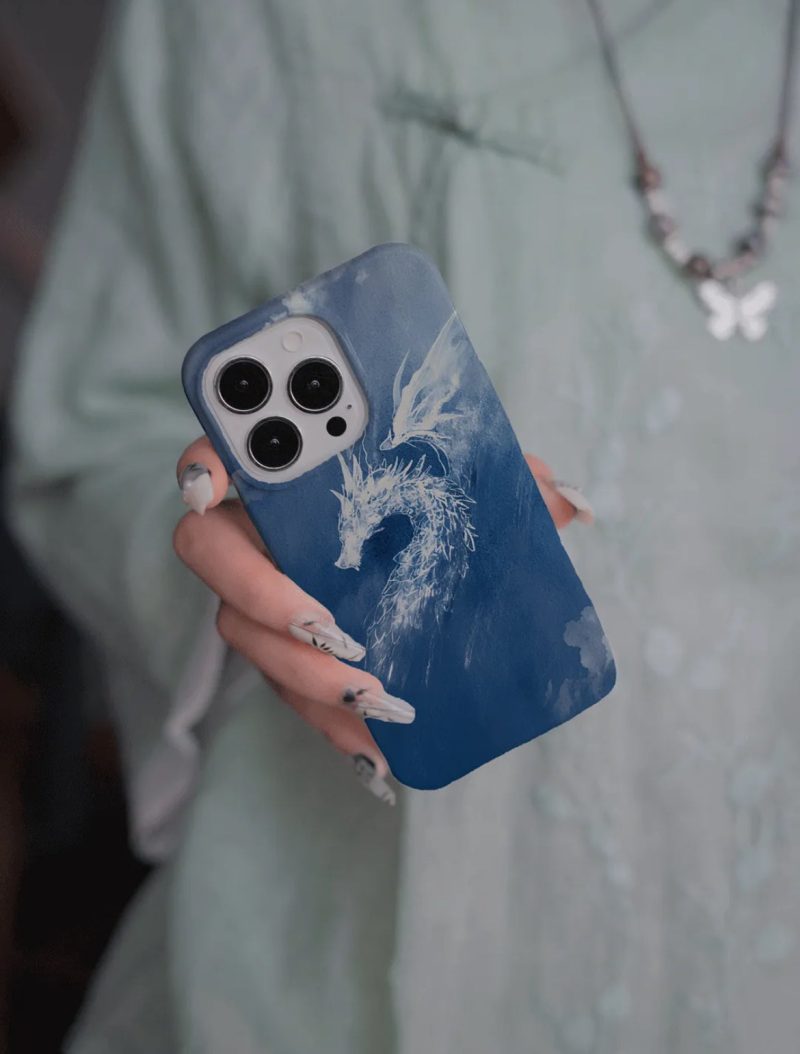 Chinoiserie MistDragonPrintedBluePhoneCase1