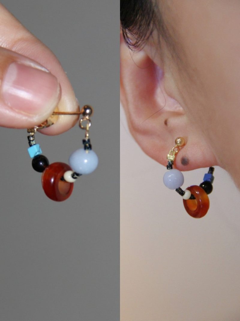 Chinoiserie NaturalAgateBeadedHoopEarrings1