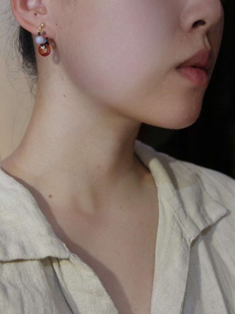 Chinoiserie NaturalAgateBeadedHoopEarrings5