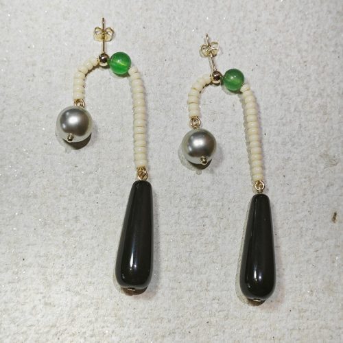 Chinoiserie NaturalAgatePearlDangleEarrings11