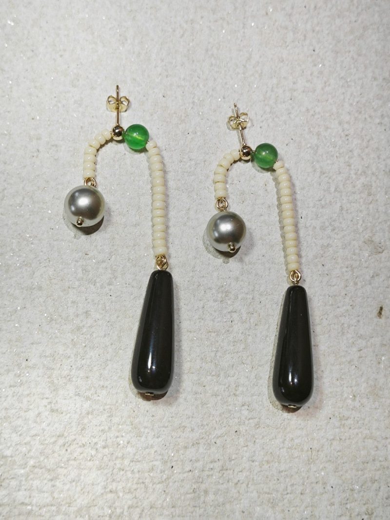 Chinoiserie NaturalAgatePearlDangleEarrings11