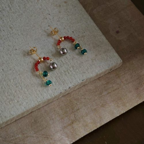 Chinoiserie NaturalAgateRedGreenBeadedDropEarrings4