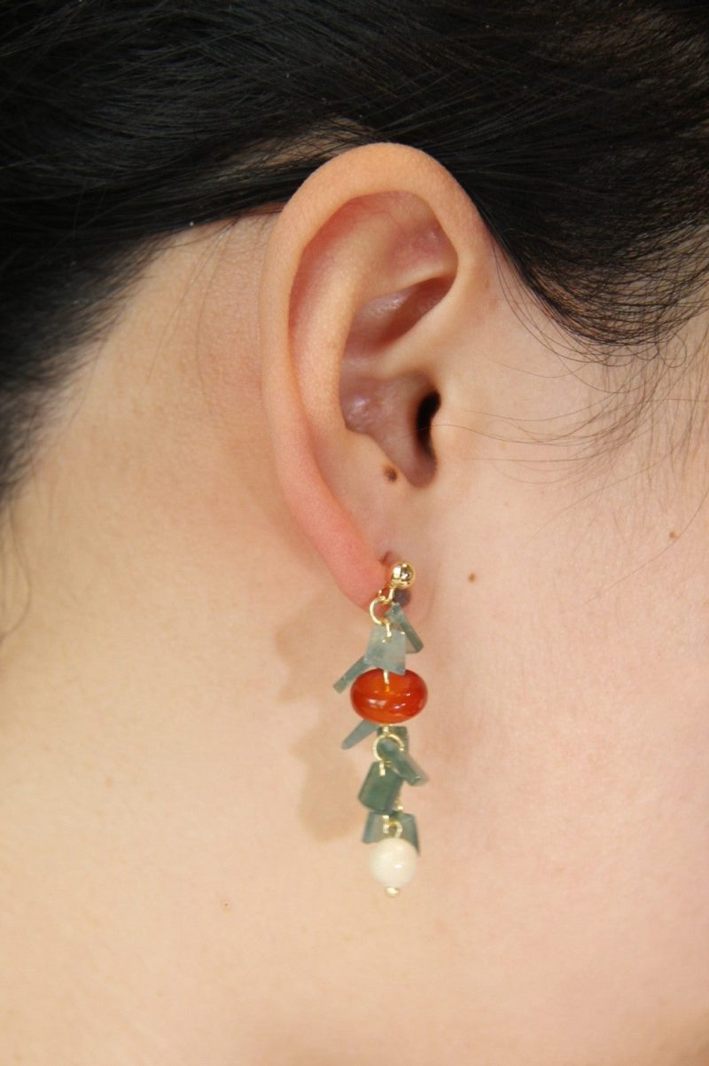 Chinoiserie NaturalJadeAgateBambooEarrings2