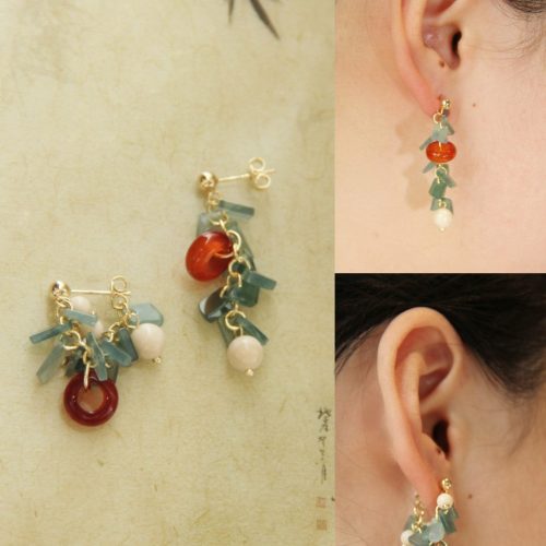 Chinoiserie NaturalJadeAgateBambooEarrings4