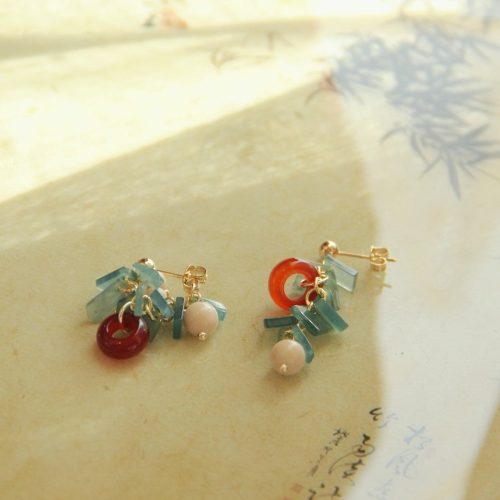 Chinoiserie NaturalJadeAgateBambooEarrings5