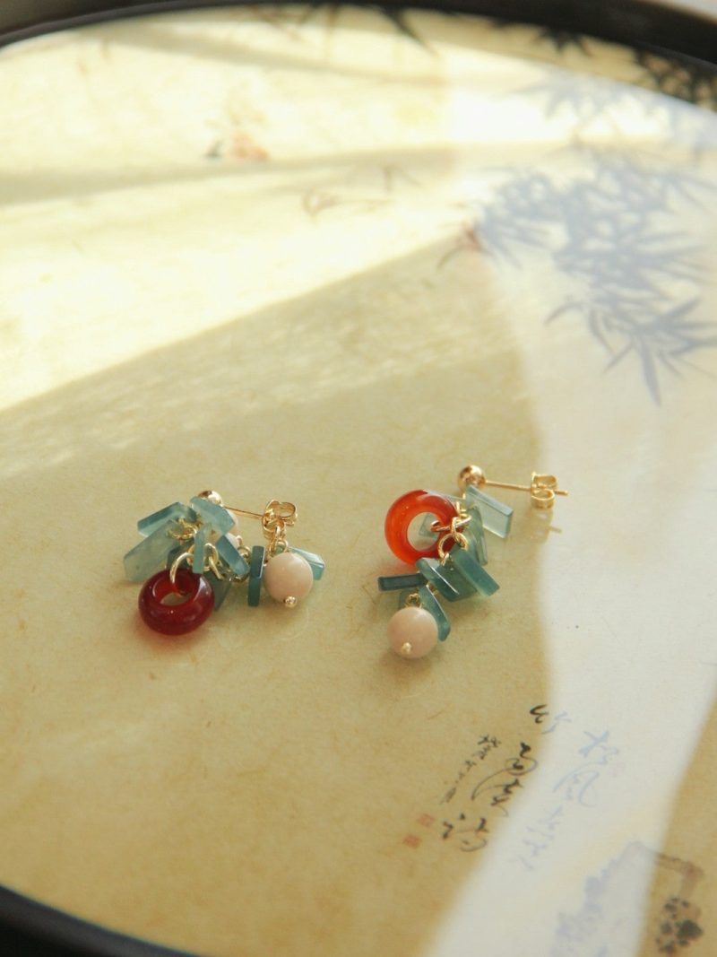 Chinoiserie NaturalJadeAgateBambooEarrings5