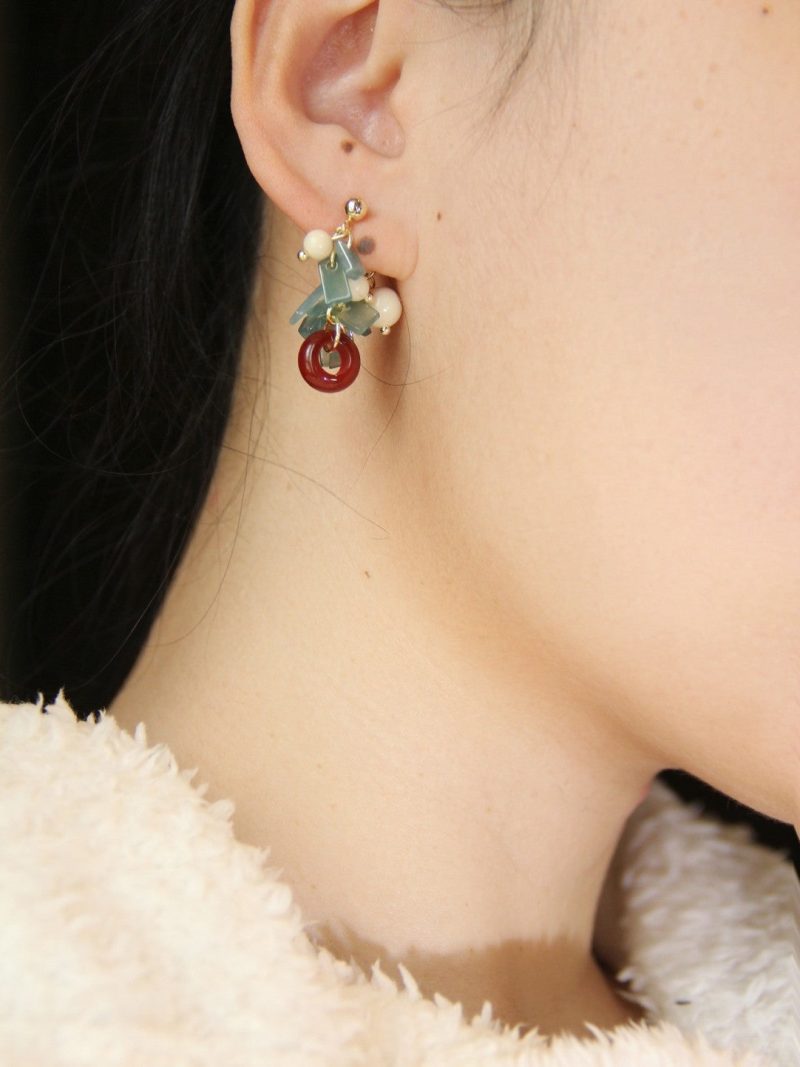 Chinoiserie NaturalJadeAgateBambooEarrings6