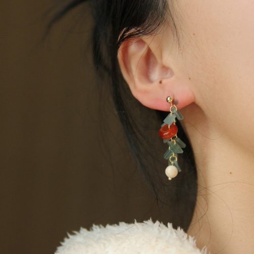 Chinoiserie NaturalJadeAgateBambooEarrings7