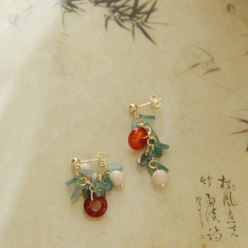 Chinoiserie NaturalJadeAgateBambooEarrings8