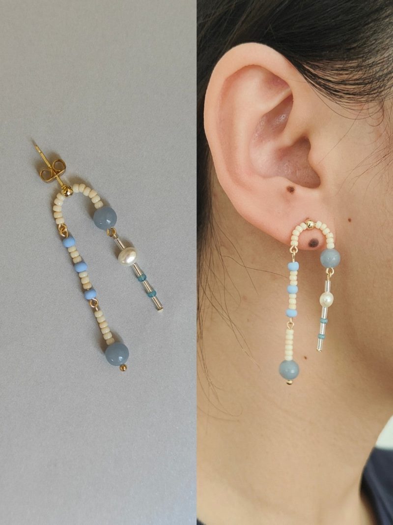 Chinoiserie NaturalJadeBlueBeadedDropEarrings1