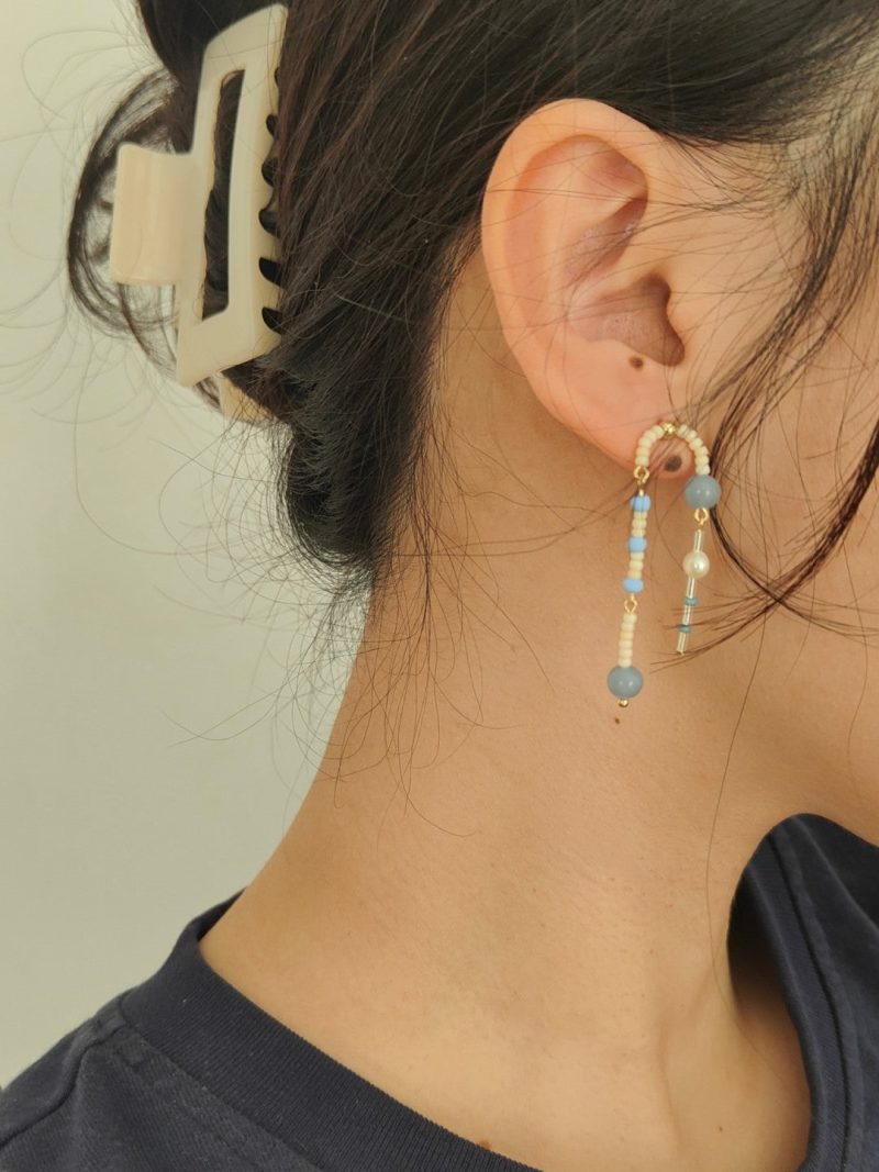 Chinoiserie NaturalJadeBlueBeadedDropEarrings3