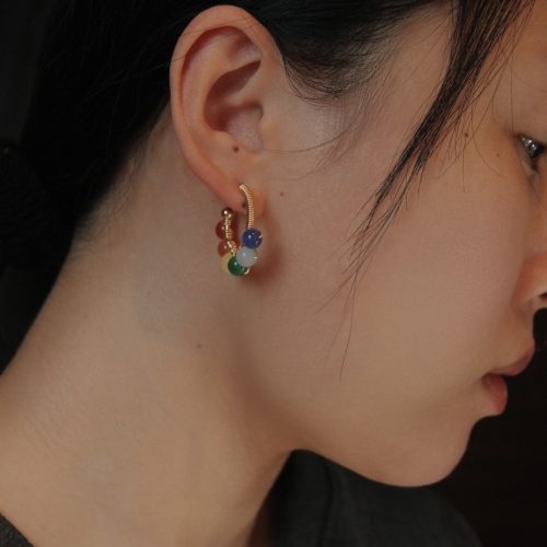 Chinoiserie NaturalJadeColorfulHoopEarrings10