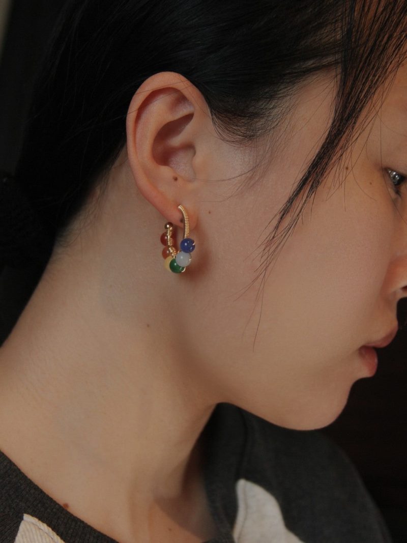 Chinoiserie NaturalJadeColorfulHoopEarrings10