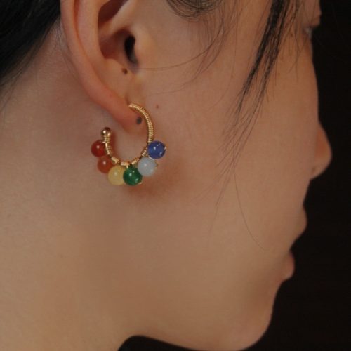 Chinoiserie NaturalJadeColorfulHoopEarrings8