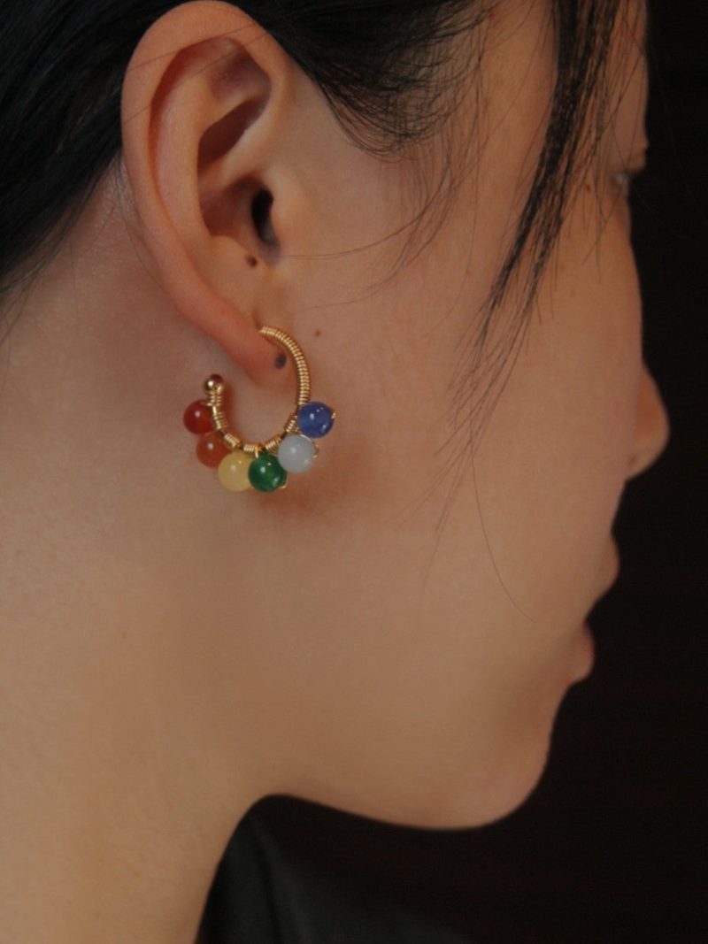 Chinoiserie NaturalJadeColorfulHoopEarrings8