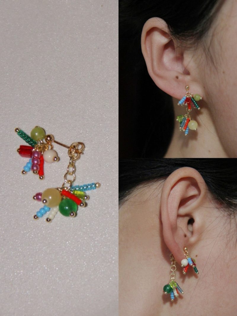 Chinoiserie NaturalJadeFireworksBeadedEarrings1