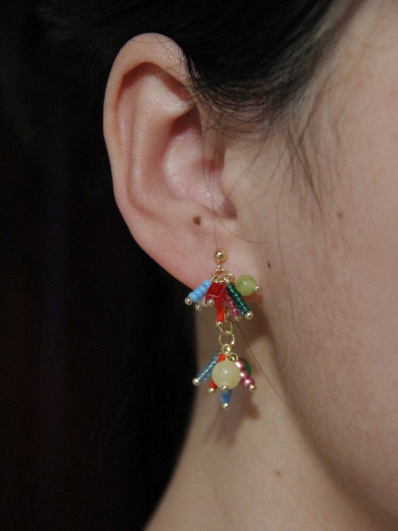 Chinoiserie NaturalJadeFireworksBeadedEarrings3