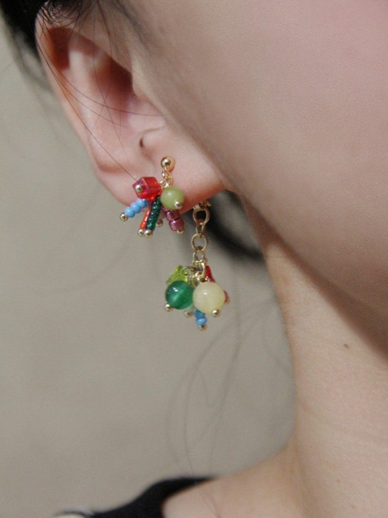 Chinoiserie NaturalJadeFireworksBeadedEarrings9