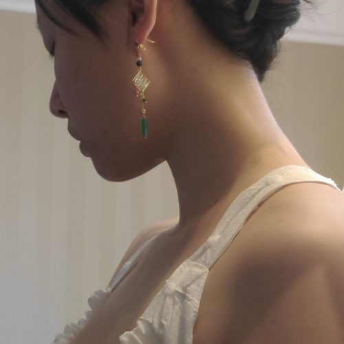 Chinoiserie NaturalJadeGreenPinkBeadedDropEarrings4