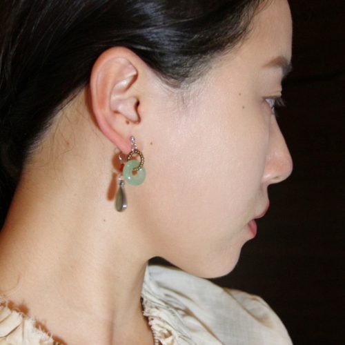 Chinoiserie NaturalJadeHoopBeadedDropEarrings2