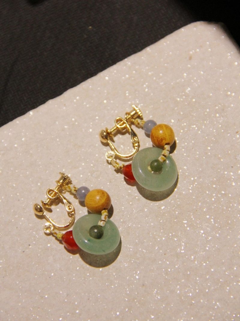 Chinoiserie NaturalJadeHoopEarrings7