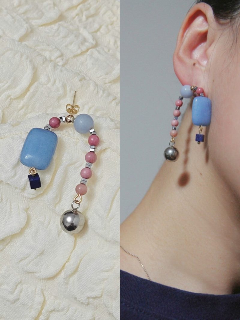 Chinoiserie NaturalJadePinkBlueBeadedDropEarrings1