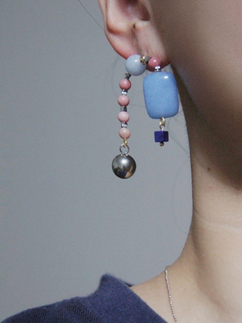 Chinoiserie NaturalJadePinkBlueBeadedDropEarrings3