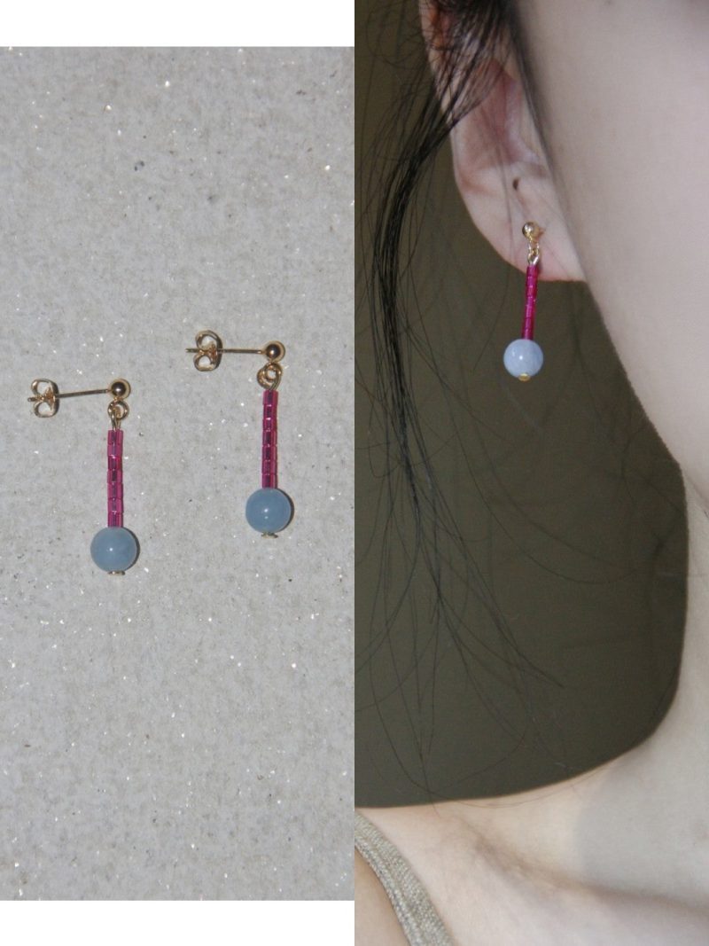 Chinoiserie NaturalJadePinkBlueMiniBeadedEarrings1