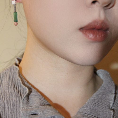 Chinoiserie NaturalJadePinkPeachAsymmetryBeadedEarrings4