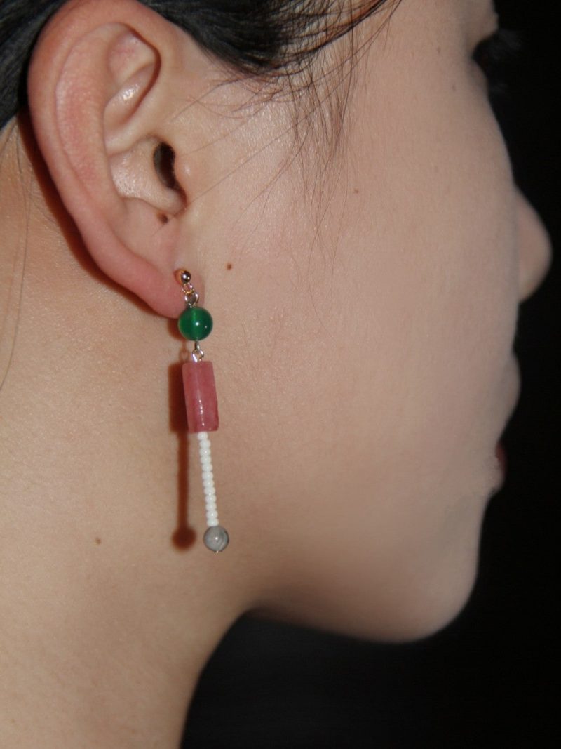 Chinoiserie NaturalJadePinkPeachAsymmetryBeadedEarrings7