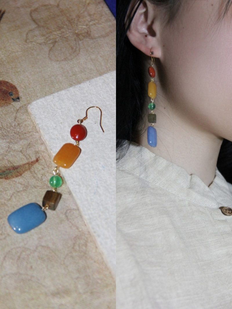 Chinoiserie NaturalJadeRainbowCandyDropEarrings6