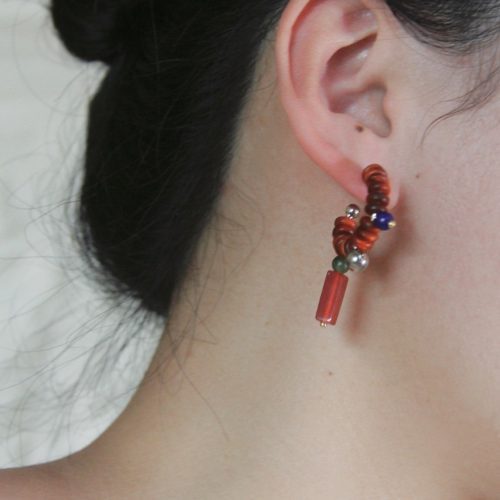 Chinoiserie NaturalJadeSandalwoodBeadedHoopEarrings7