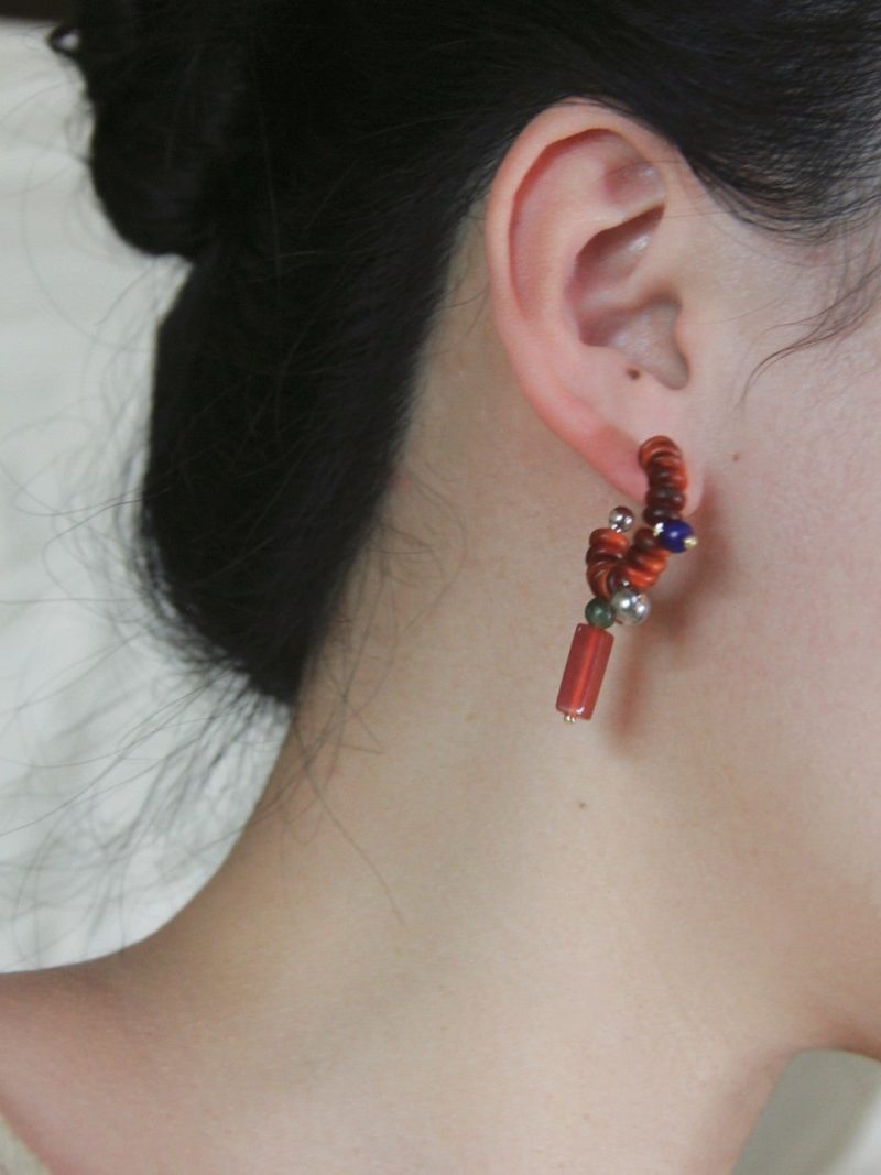 Chinoiserie NaturalJadeSandalwoodBeadedHoopEarrings7