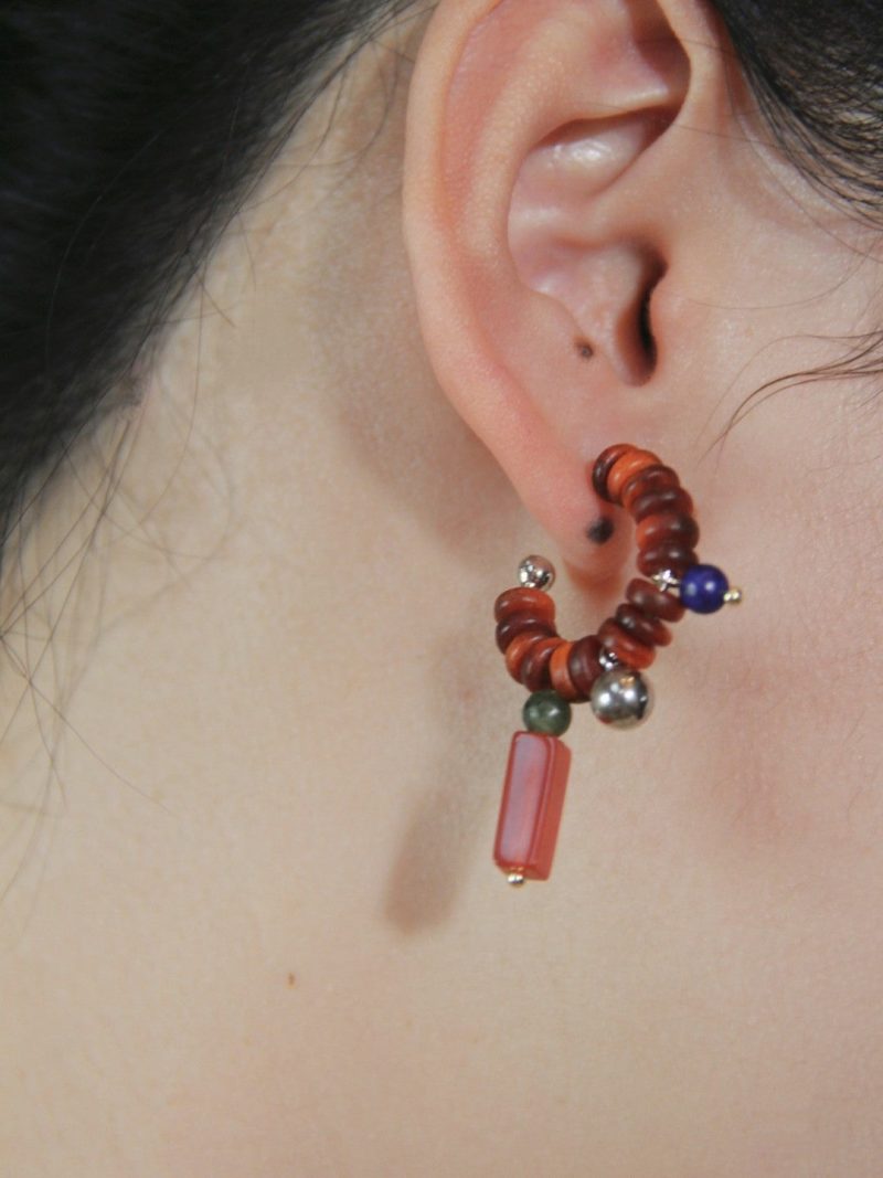 Chinoiserie NaturalJadeSandalwoodBeadedHoopEarrings9