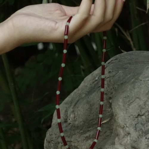 Chinoiserie NaturalRedAgateChalcedonyBeadedNecklace2