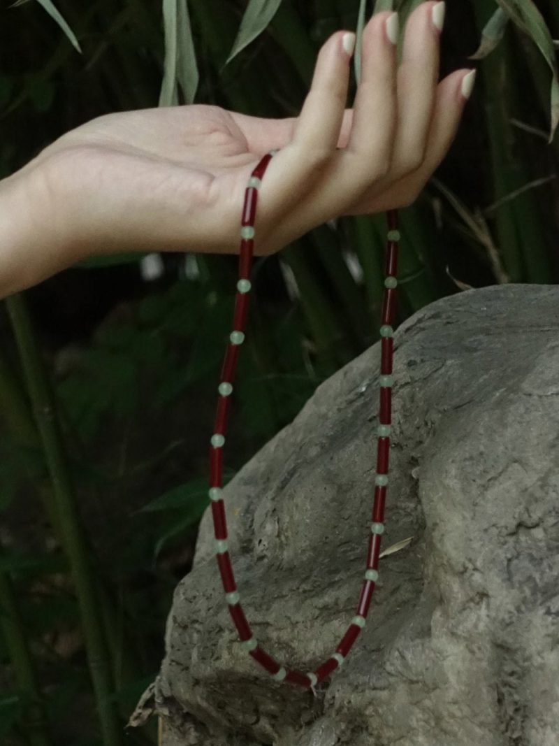 Chinoiserie NaturalRedAgateChalcedonyBeadedNecklace2