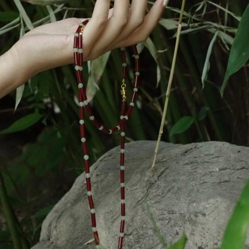 Chinoiserie NaturalRedAgateChalcedonyBeadedNecklace3