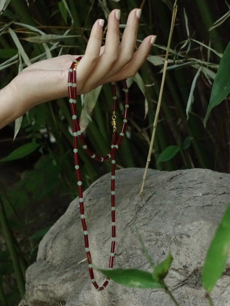 Chinoiserie NaturalRedAgateChalcedonyBeadedNecklace3