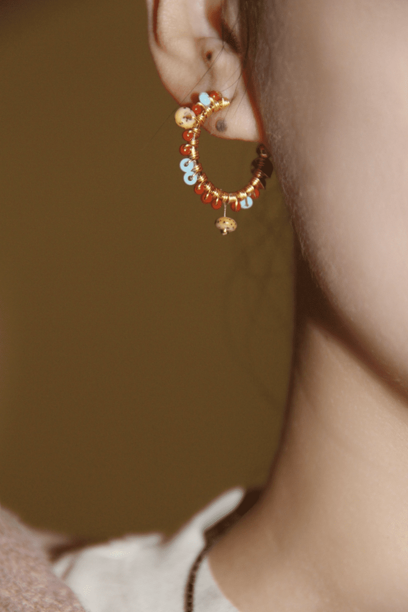 Chinoiserie NaturalRedAgateHoopEarrings2