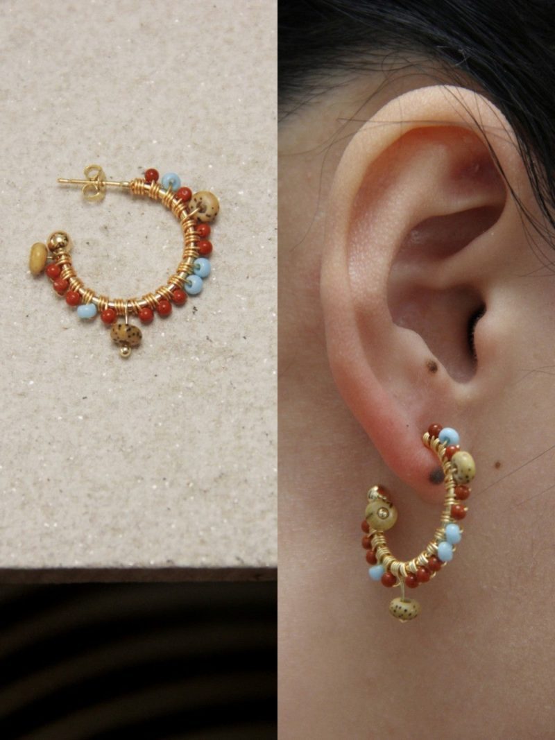 Chinoiserie NaturalRedAgateHoopEarrings3