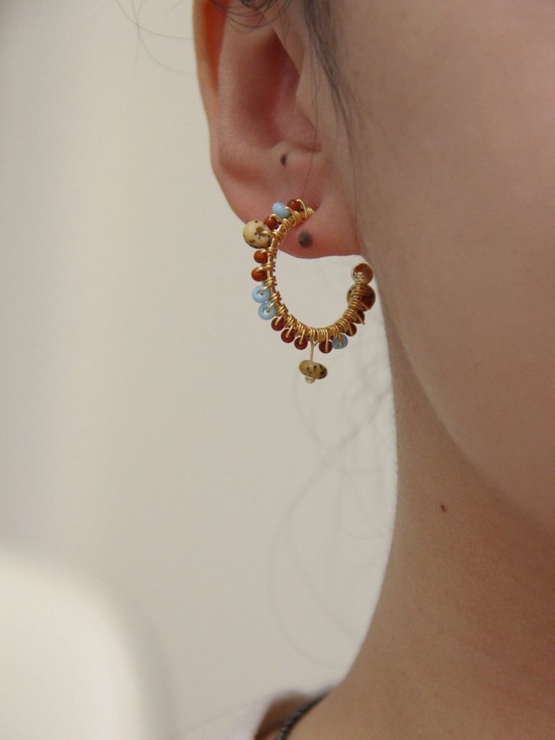 Chinoiserie NaturalRedAgateHoopEarrings6