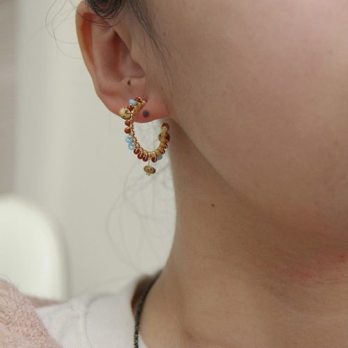 Chinoiserie NaturalRedAgateHoopEarrings7