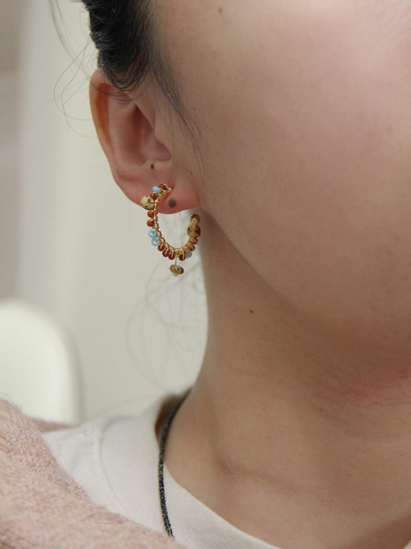 Chinoiserie NaturalRedAgateHoopEarrings7