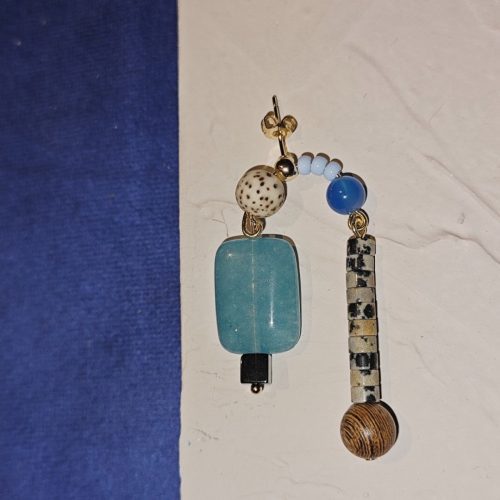 Chinoiserie NaturalSandalwoodAsymmetricBlueEarrings3