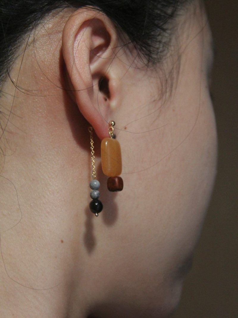 Chinoiserie NaturalSandalwoodAsymmetricEarrings3