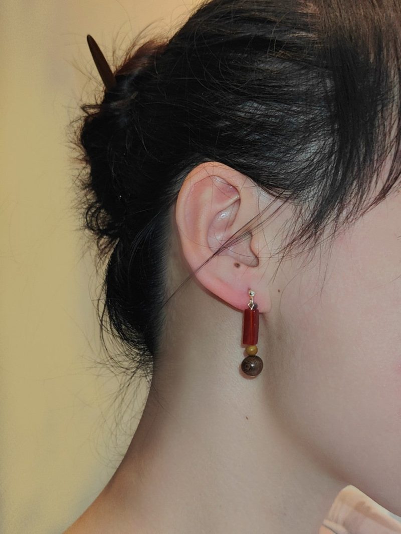 Chinoiserie NaturalSandalwoodDangleEarrings7